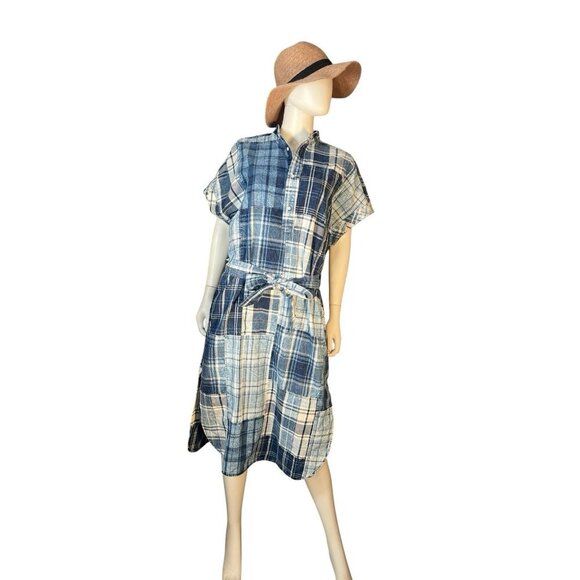 POLO RALPH LAUREN indigo patchwork-ss lurne cotton shirt dress sz 10 - Picture 2 of 9